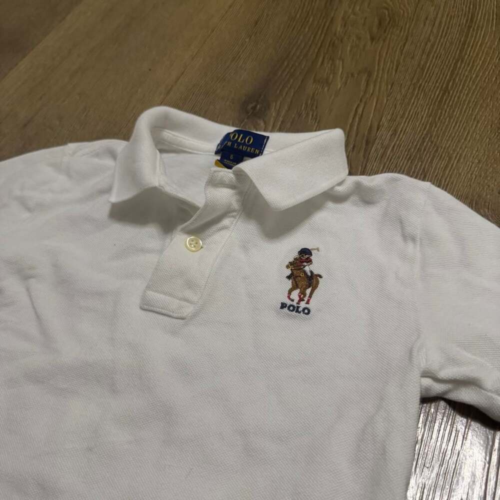 Polo Ralph Lauren Polo Bear Polo Shirt Size 6 White Cotton